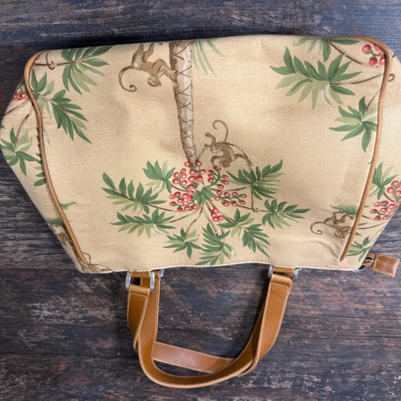 Tan and Green Tropical Tote Bag with Palm Design - Picture 3 of 5